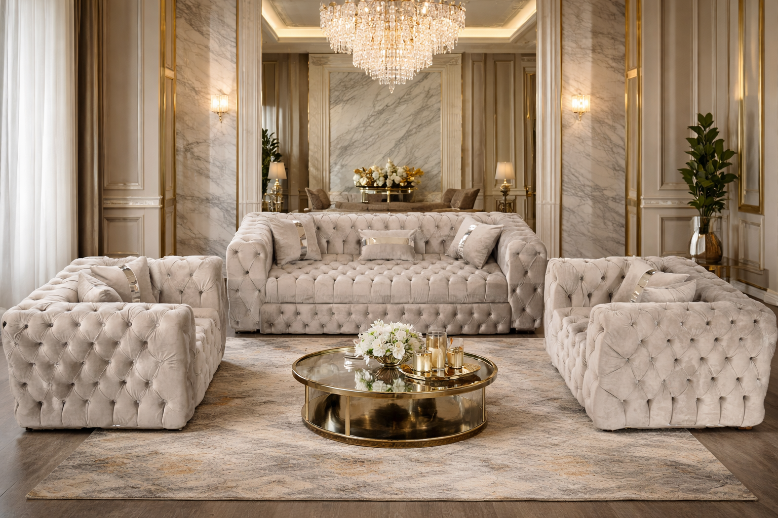 California – Set canapea 3 locuri extensibilă cu 2 fotolii și măsuță de cafea