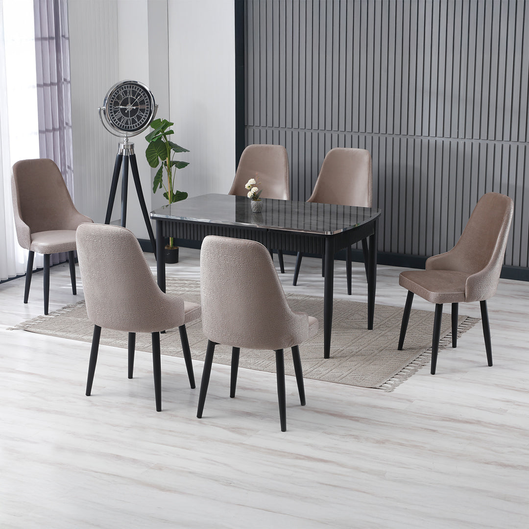 Set masă cu 6 scaune, pătrată, extensibilă, Labirent