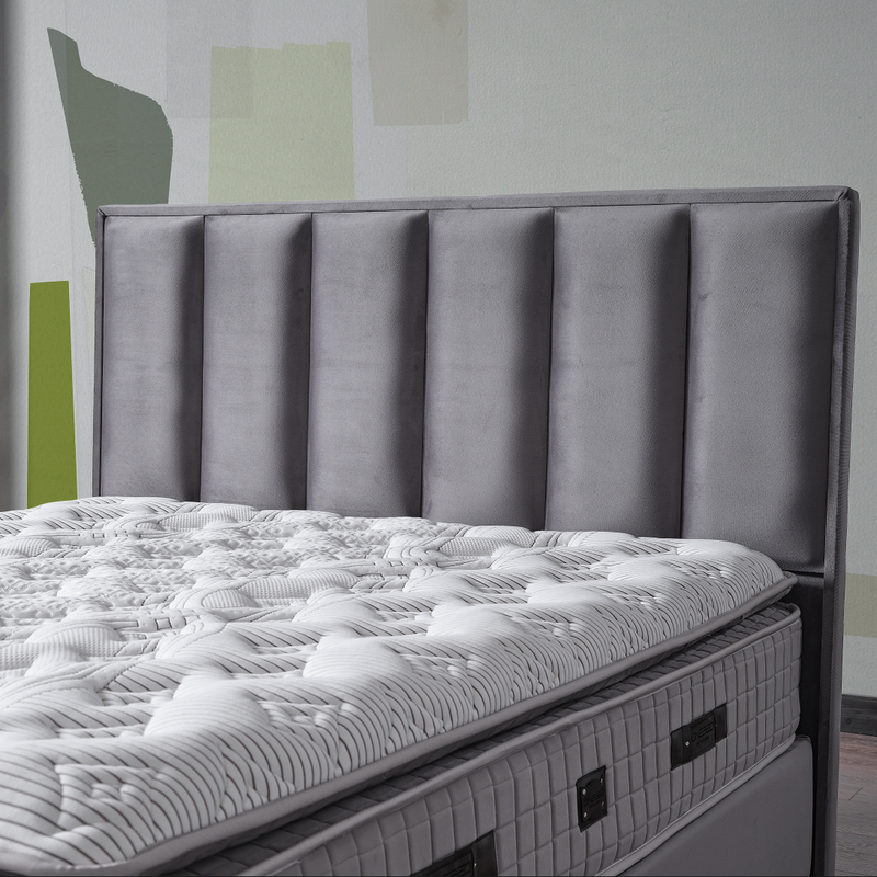 Pat Boxspring Plus din Catifea, cu Saltea și Depozitare