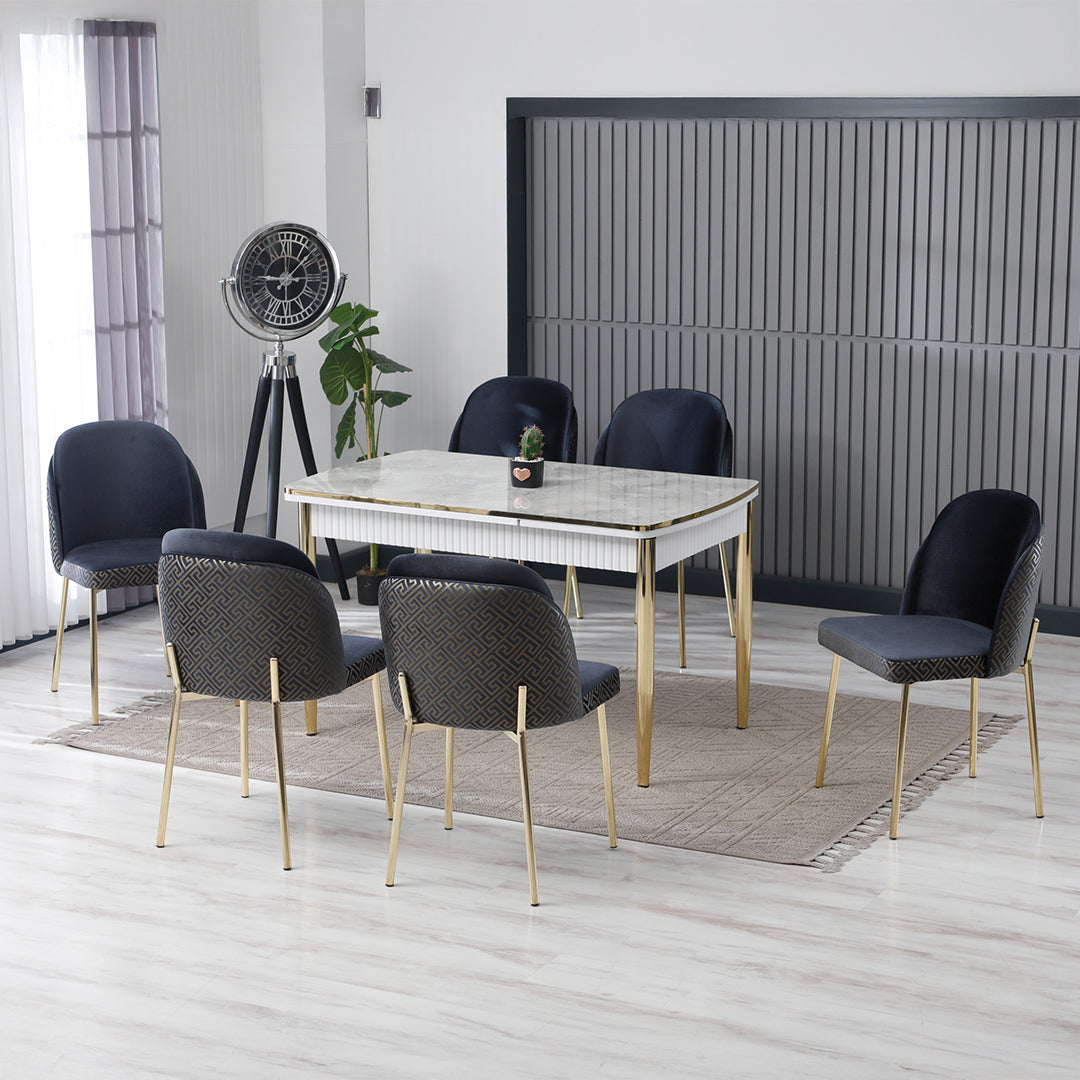 Set masă cu 6 scaune, pătrată, extensibilă, Papel