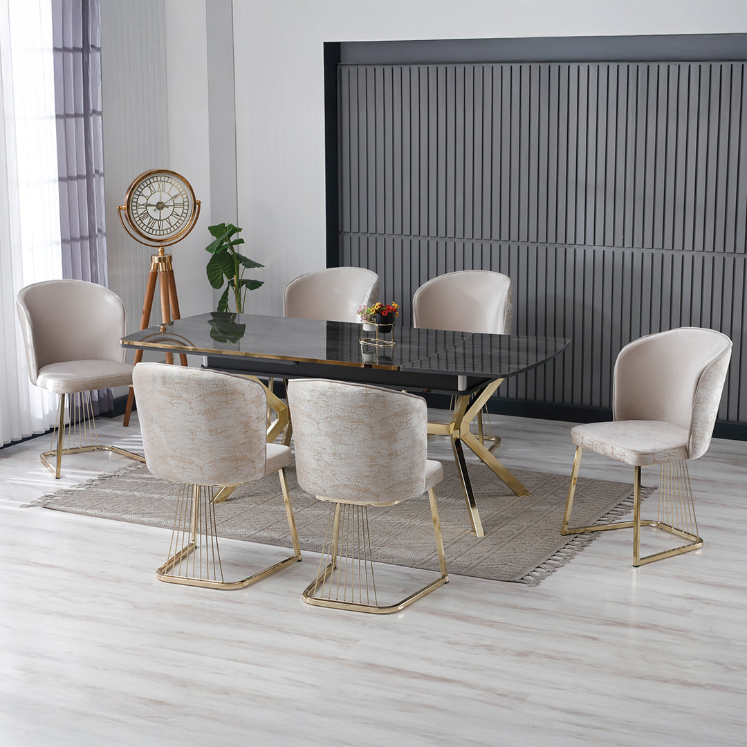 Set masă cu 6 scaune, pătrată, extensibilă, Aria