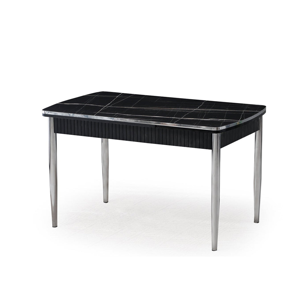 Masă de living, pătrată, extensibilă, blat negru cu argintiu, Sonata