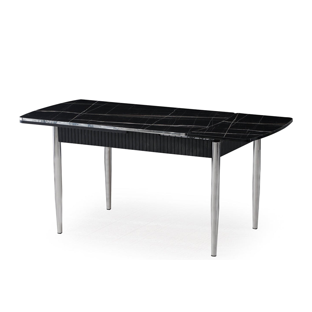 Masă de living, pătrată, extensibilă, blat negru cu argintiu, Sonata