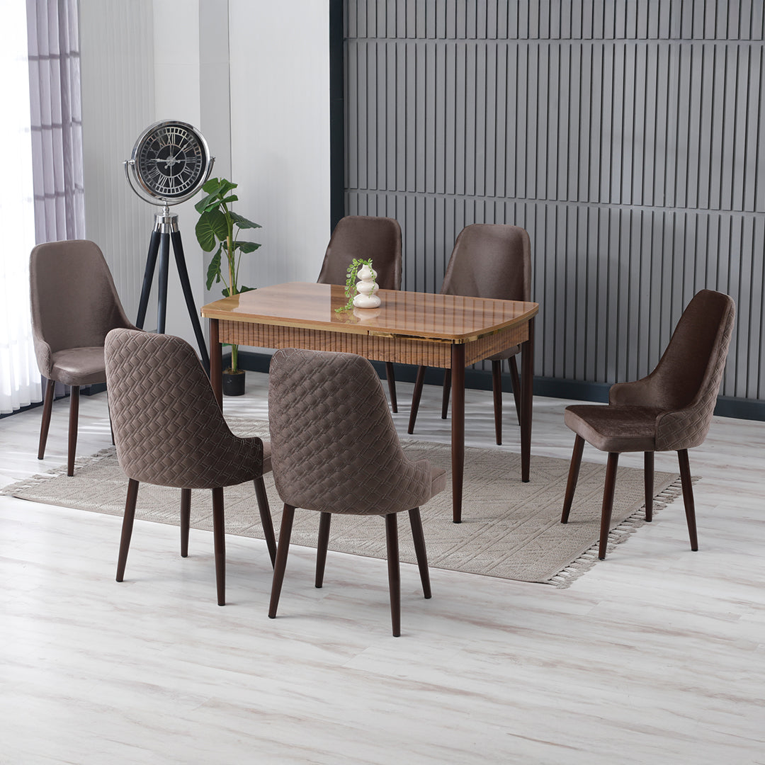 Set masă cu 6 scaune, pătrată, extensibilă, Zincir