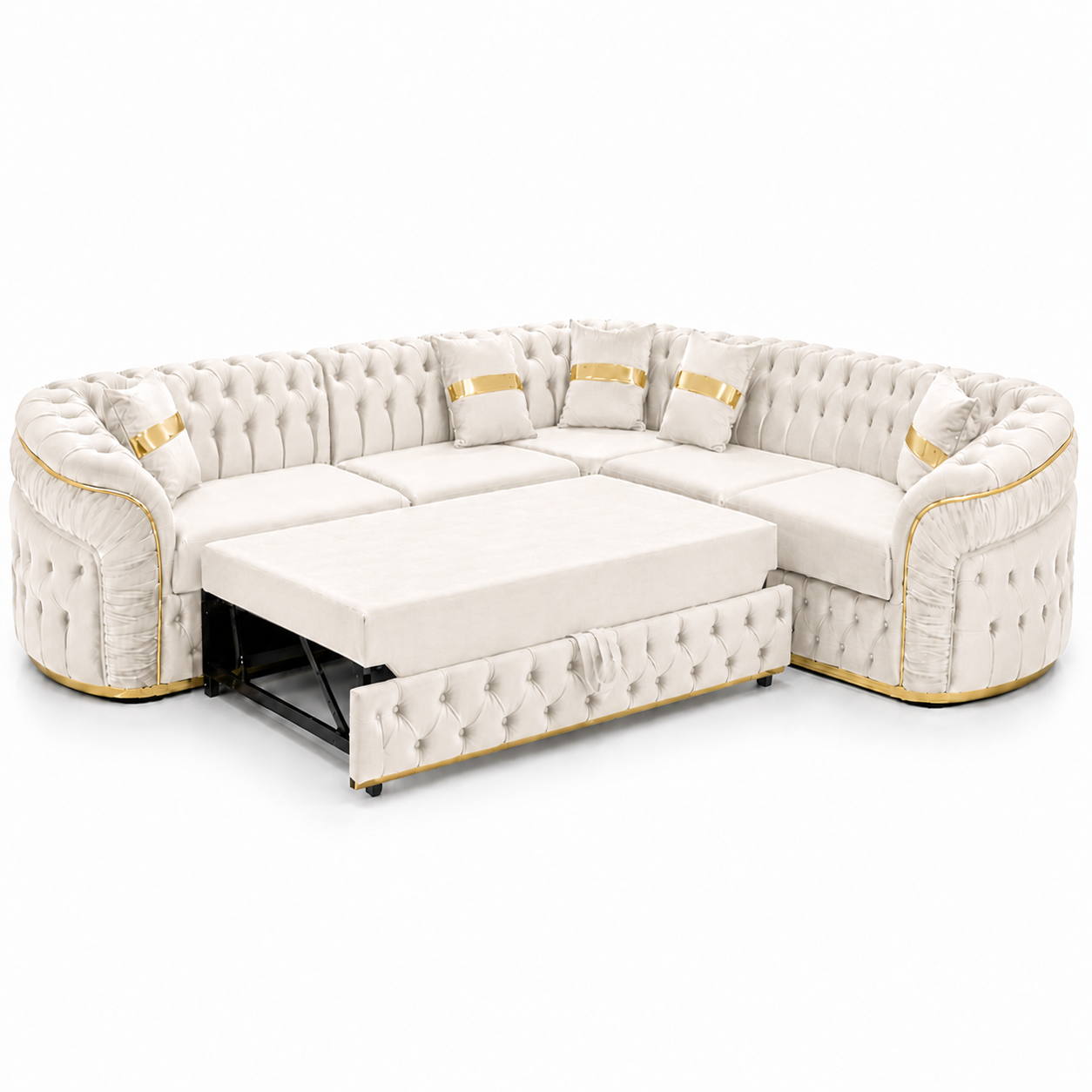 Colțar extensibil IMPACT MOB Xtreme, 270x270 cm, tapitat cu catifea în nuanțe neutre, pentru living modern.