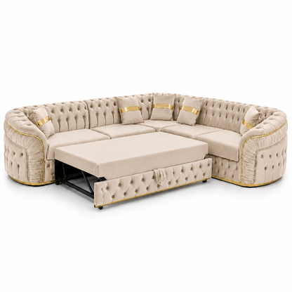 Canapea extensibilă Xtreme IMPACT MOB tapitată cu catifea, dimensiuni 270cm x 270cm, în imagine, culoare albastră.