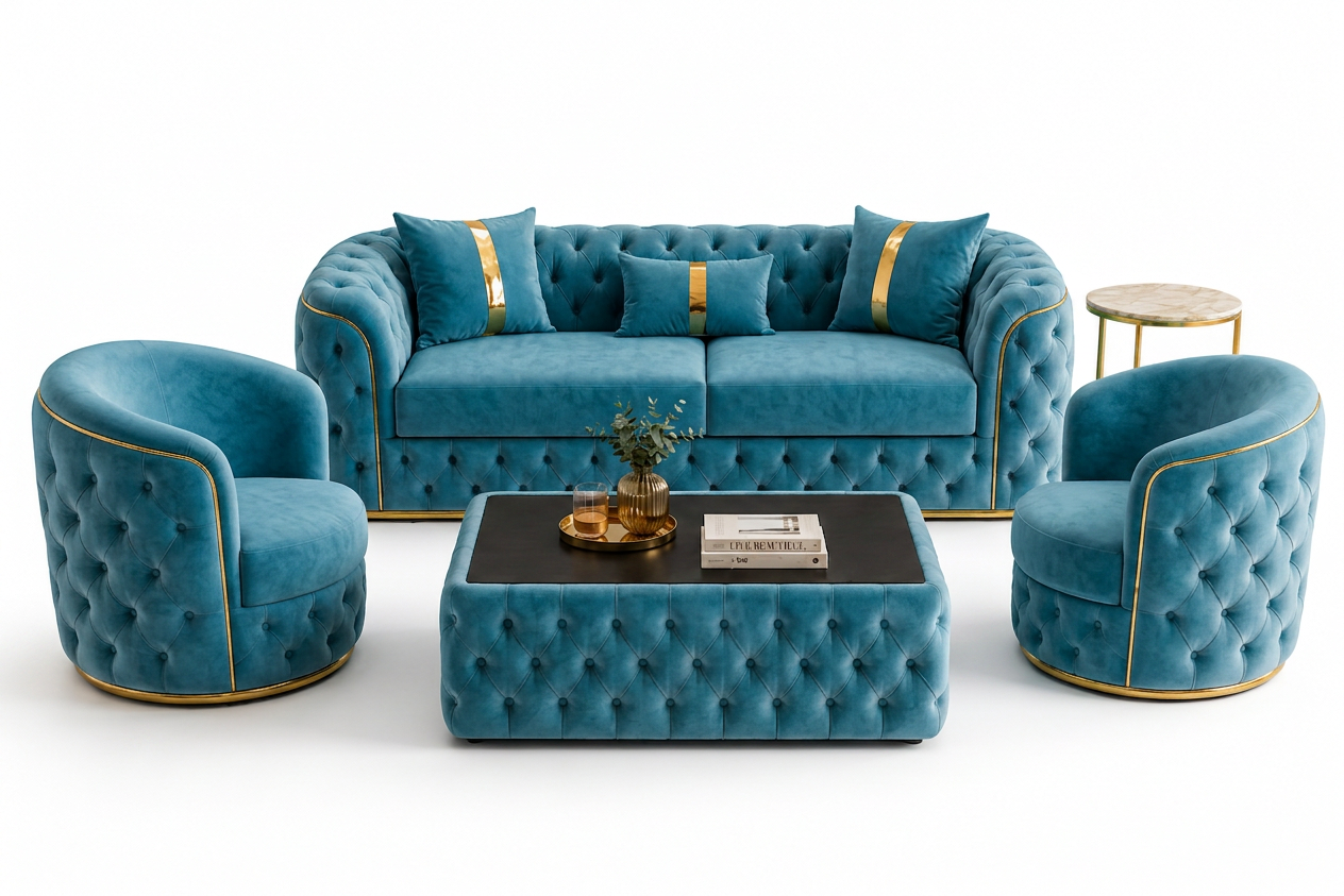 Set Canapea Fixă + 2 Fotolii + Măsuță de Cafea Lugano – Culoare 18