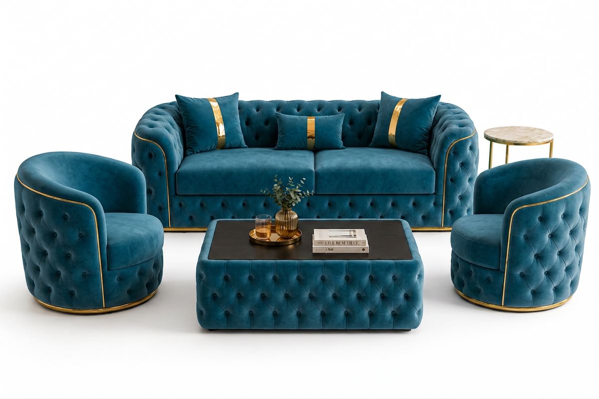 Set Canapea Fixă + 2 Fotolii + Măsuță de Cafea Lugano – Culoare 19
