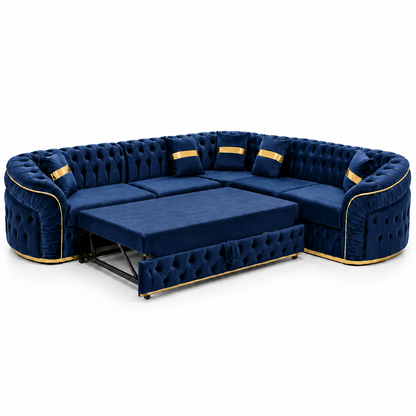 Colțar Xtreme extensibil din catifea, 270cm x 270cm, tapitat, design modern, marca Impact Mob, pentru living confortabil