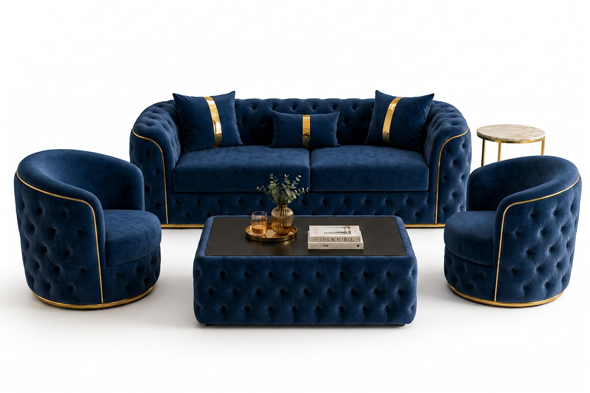 Set Canapea Fixă + 2 Fotolii + Măsuță de Cafea Lugano – Culoare 21