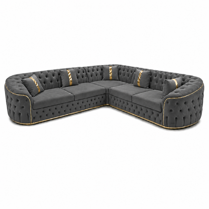 Canapea colțar Lugano din catifea, dimensiuni 270x270 cm, brand IMPACT MOB, cu tapițerie elegantă și confortabilă.