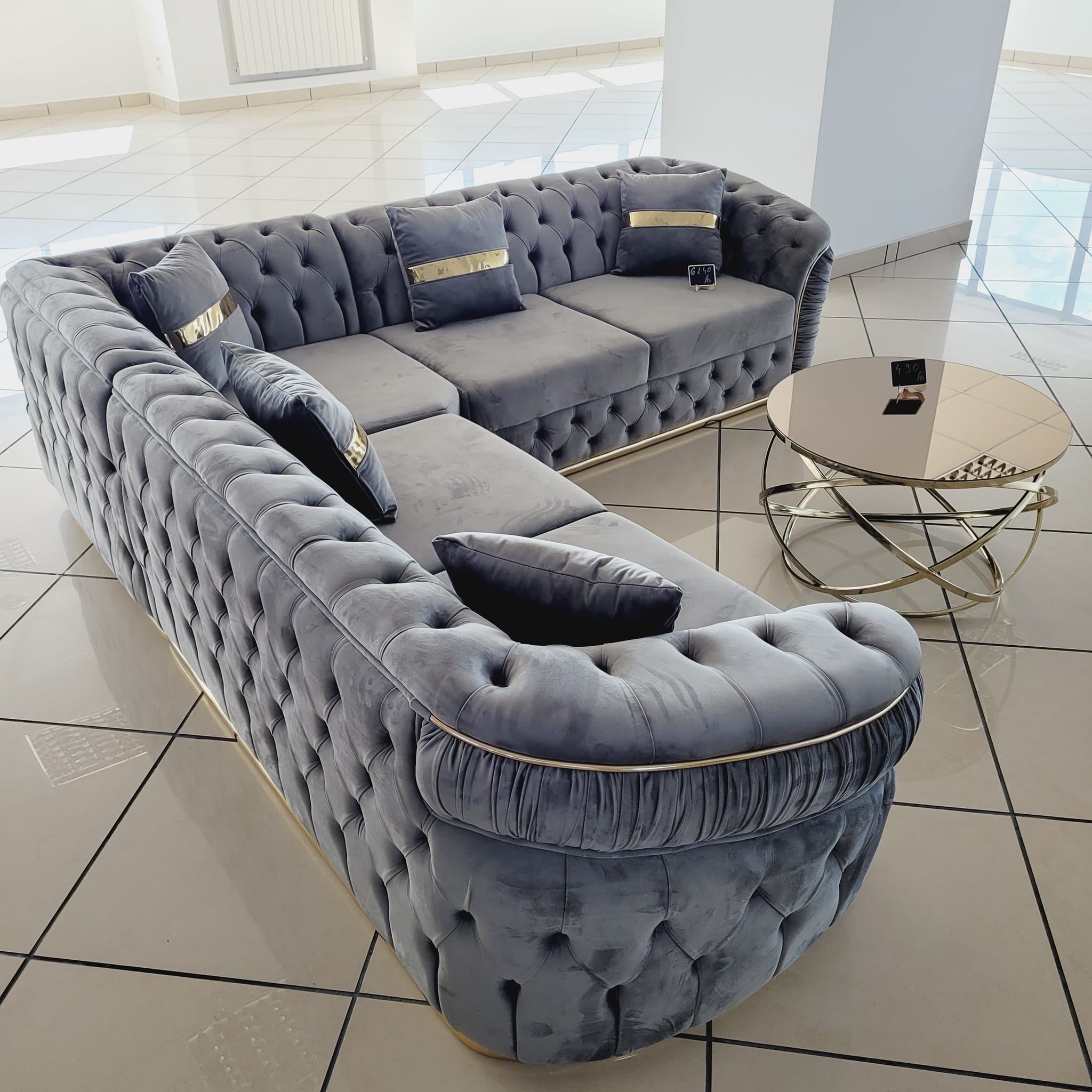 Colțar catifea, fix, Xtreme - Stil Chesterfield