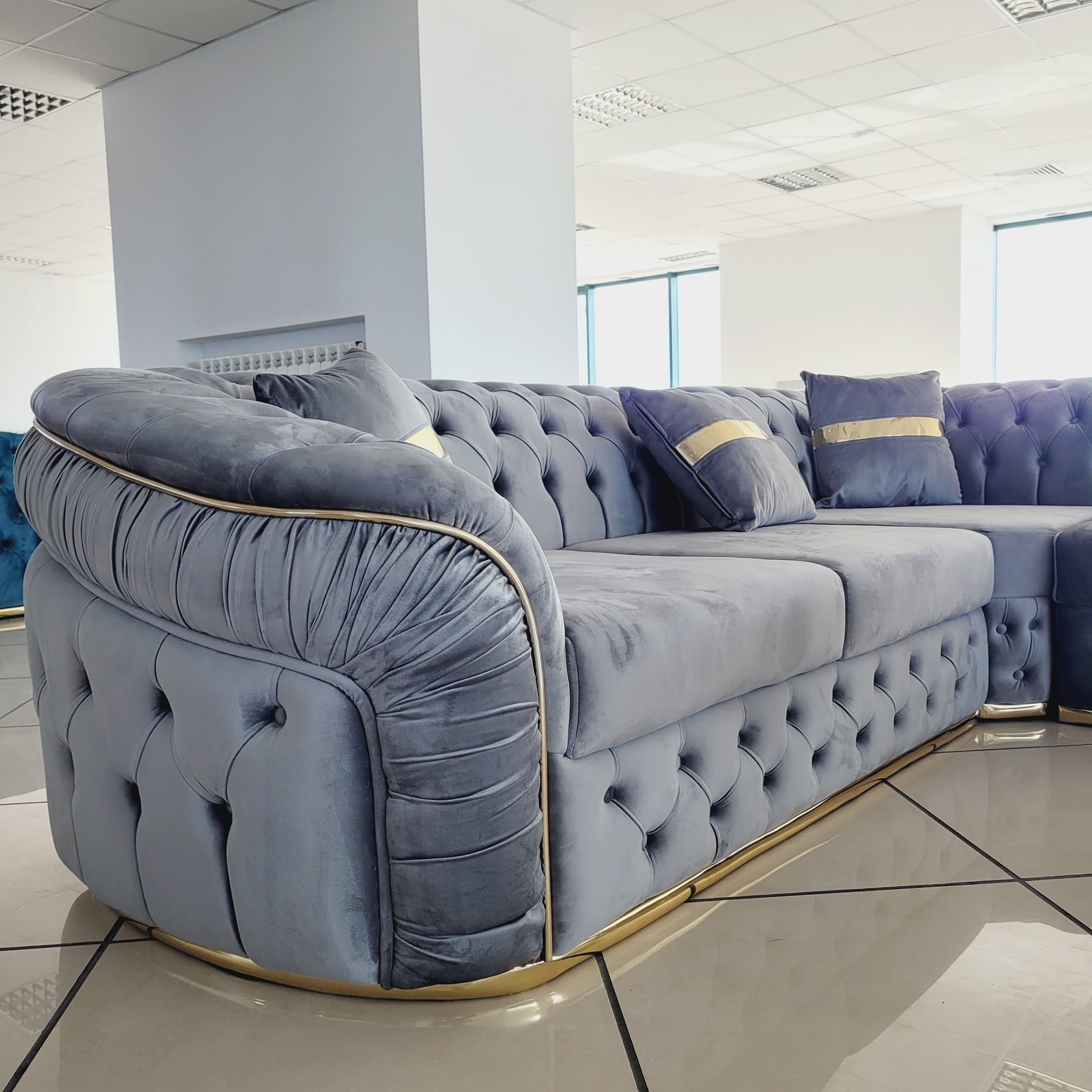 Colțar catifea, fix, Xtreme - Stil Chesterfield