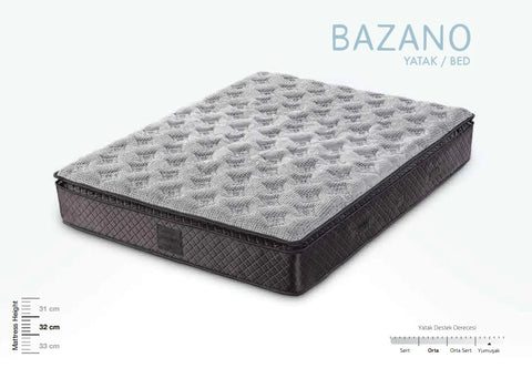 Pat Tapițat Boxspring BAZANO Saltea inclusa Lada depozitare Structura metalica