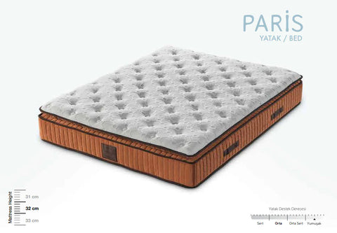 Pat Tapițat Boxspring PARIS Saltea inclusa Lada depozitare Structura metalica