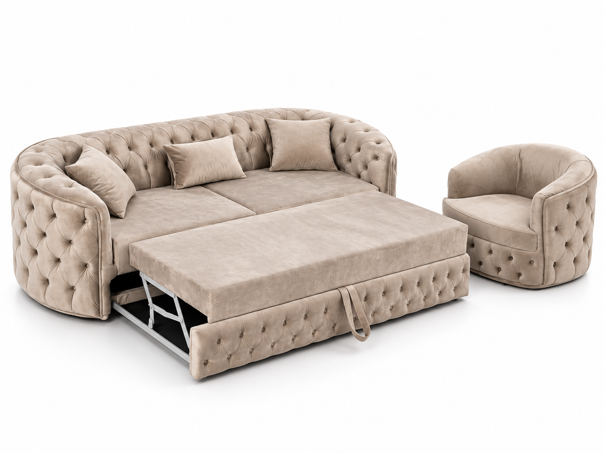 Canapea extensibilă IMPACT MOB Lugano din catifea, tapițată, cu design modern și confortabil, vizibilă în imagine.