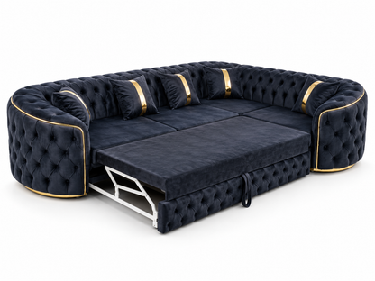 Canapea extensibilă Lugano de la IMPACT MOB, colțar confortabil cu accente aurii, dimensiuni 180x270 cm, tapiserie luxoasă.