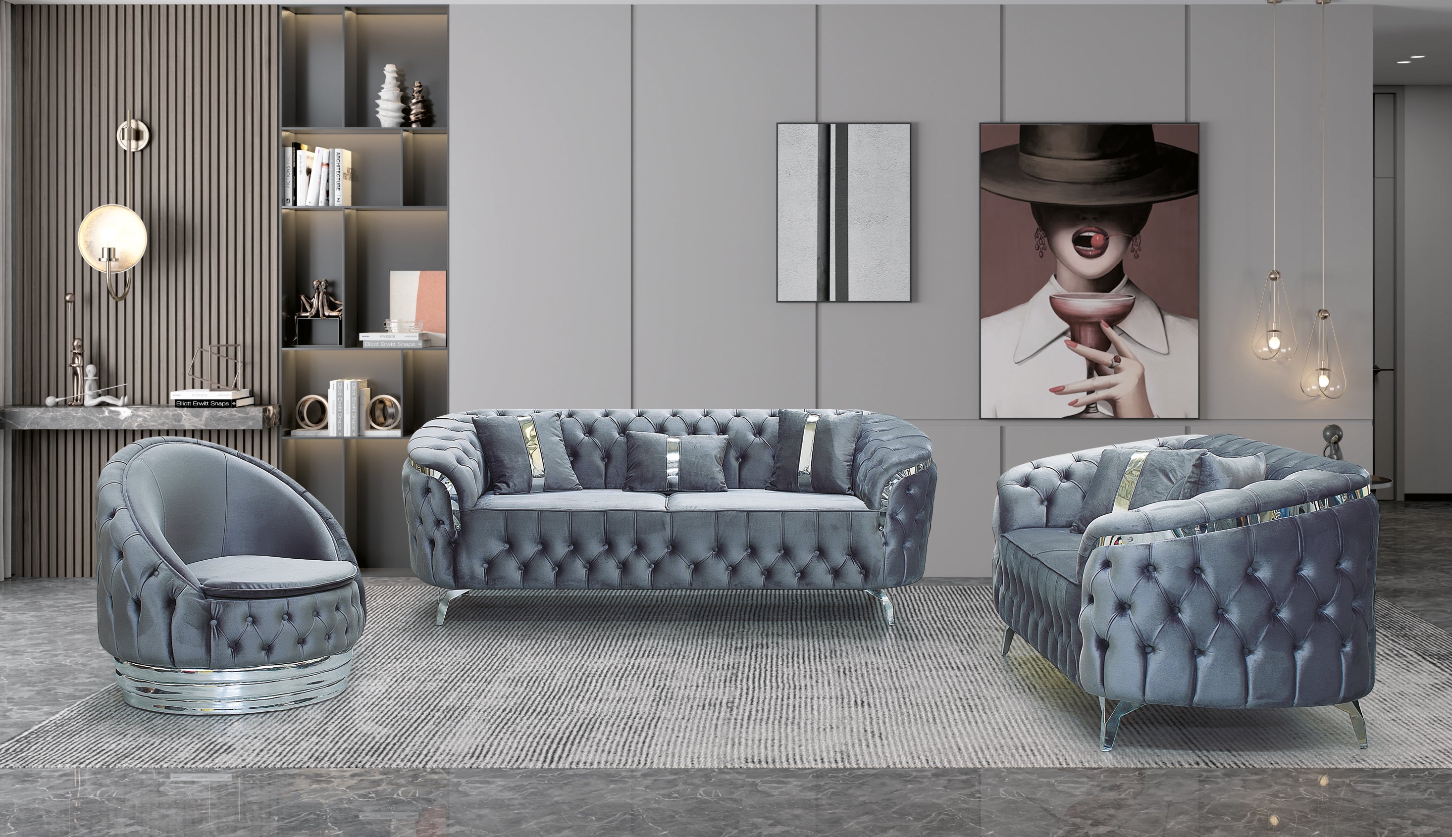 Canapea Fixa 3 locuri Cavali tapitat catifea 235x90 cm culoare 24