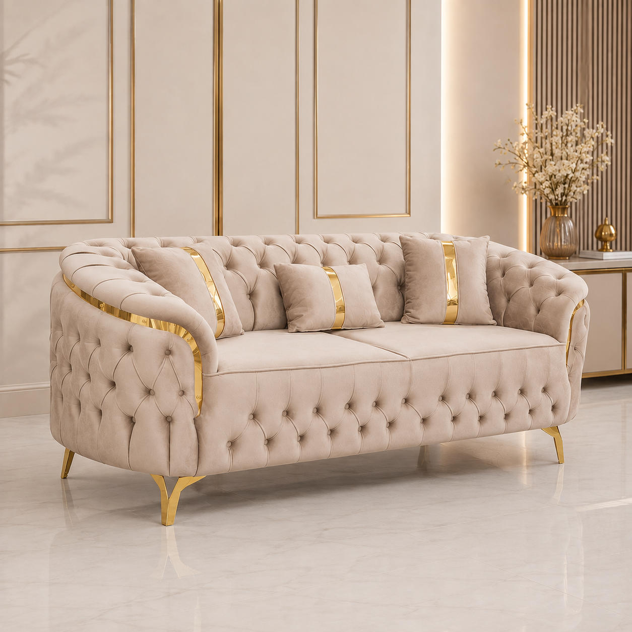Canapea Fixa 3 locuri Cavali tapitat catifea 235x90 cm culoare 03