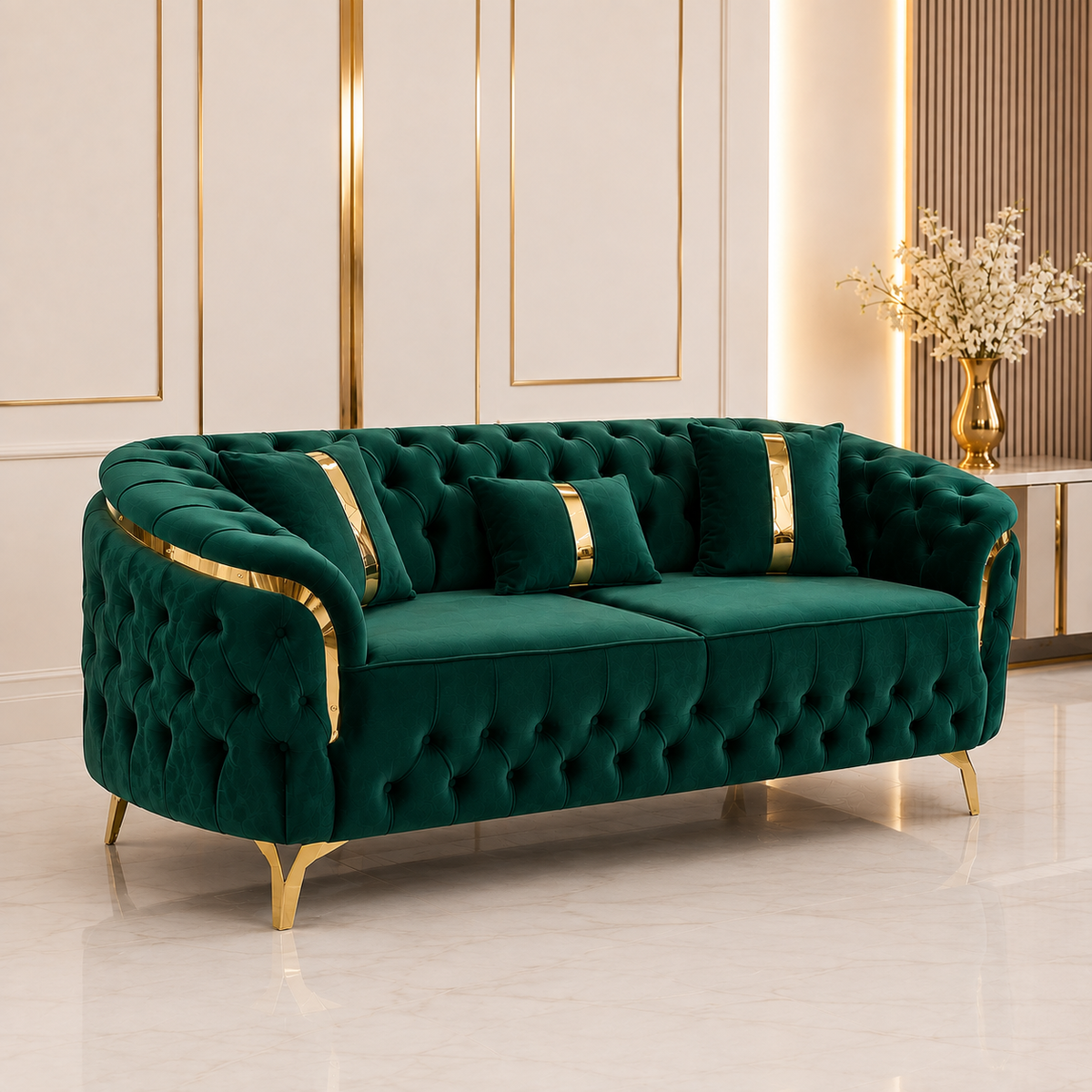 Canapea Fixa 3 locuri Cavali tapitat catifea 235x90 cm culoare 12