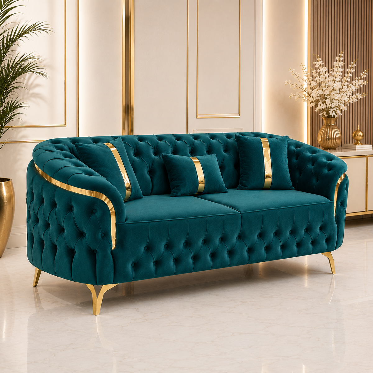 Canapea Fixa 3 locuri Cavali tapitat catifea 235x90 cm culoare 19