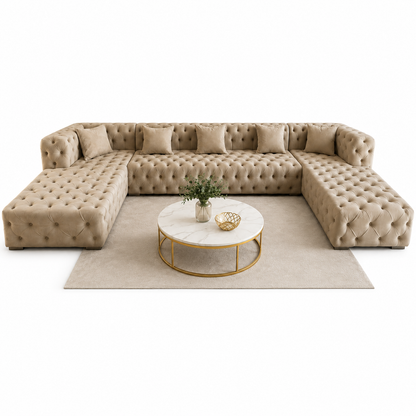 Canapea colțar Dallas IMPACT MOB, L 330x220 cm, cu tapițerie în nuanțe neutre, vizibilă în imagine.