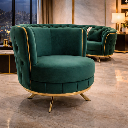 Baloon chair upholstered in velvet by IMPACT MOB, featuring a stylish design and plush cushioning.