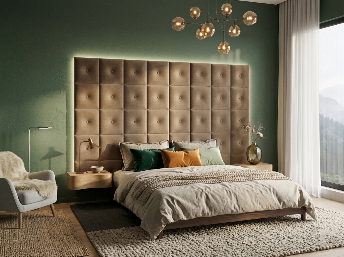 Panou decorativ tapițat pătrat cu buton, design modern, pentru mobilier sau decor interior, de la IMPACT MOB.
