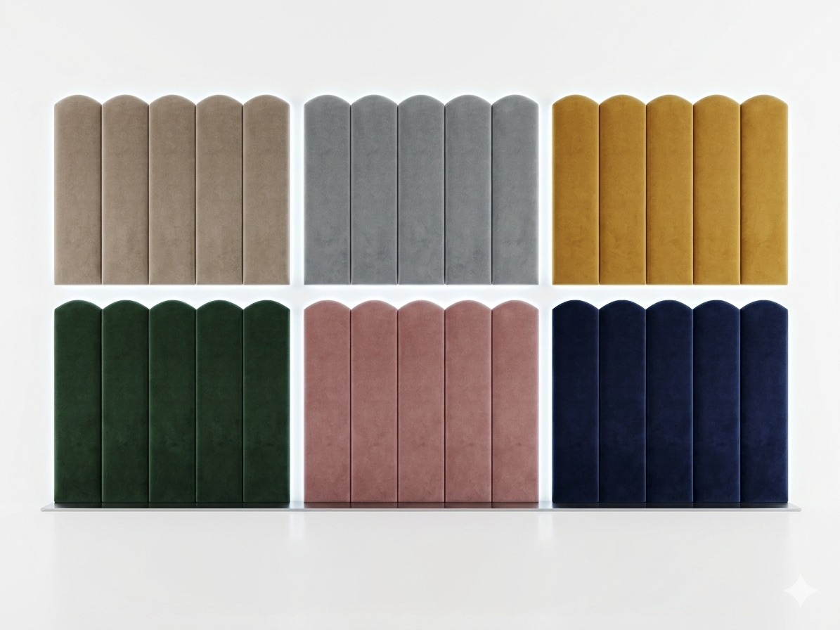 Panou decorativ tapițat în formă de arcadă, 60x15 cm, de la IMPACT MOB, cu finisaj textil modern și detalii elegante.