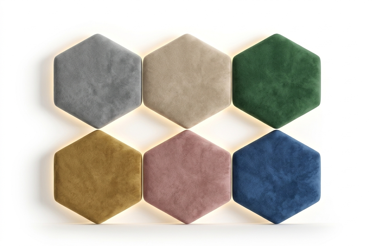 Panou decorativ tapitat hexagonal de 35 cm de la IMPACT MOB, cu design modern și textură moale, pentru amenajări interioare elegante