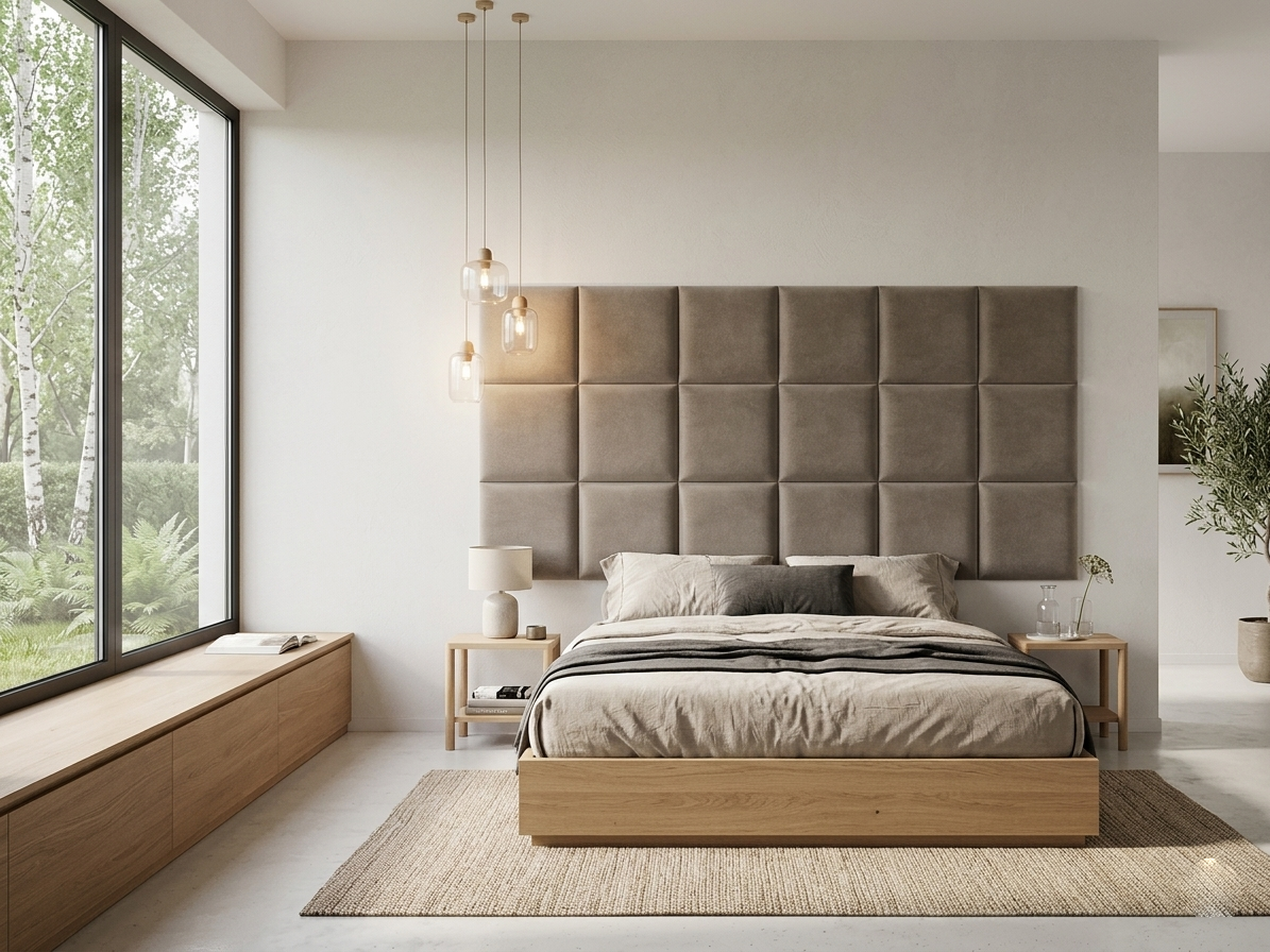 Panou decorativ tapitat patrat de 35x35cm de la IMPACT MOB, finisaj textil și design modern pentru interior.