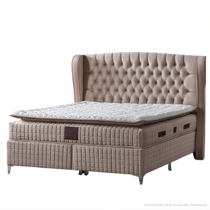 Impact Mob Olivia velvet boxspring with storage, featuring a plush headboard and included mattress for comfortable sleeping.