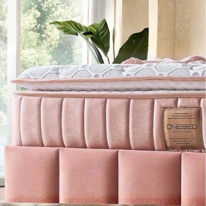 Pat Boxspring Floresa din Catifea, cu Saltea și Depozitare - IMPACT MOB