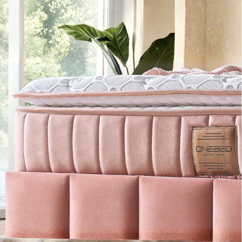 Pat Boxspring Floresa din Catifea, cu Saltea și Depozitare