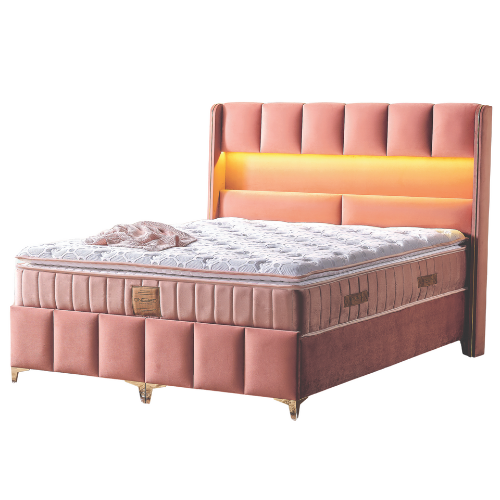 Pat Boxspring Floresa din Catifea, cu Saltea și Depozitare - IMPACT MOB