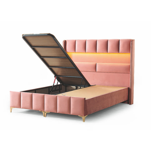Pat Boxspring Floresa din Catifea, cu Saltea și Depozitare - IMPACT MOB