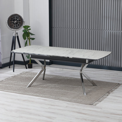 Masă de living, pătrată, extensibilă, blat alb cu argintiu, Venus Deluxe