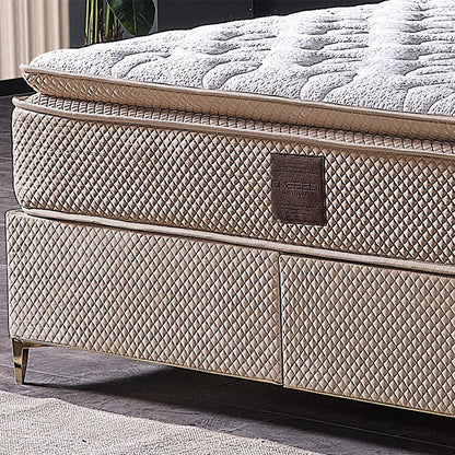 Picioare de susținere din plastic și inox ale patului Boxspring Nivrana, fiecare având 10 cm înălțime pentru stabilitate.