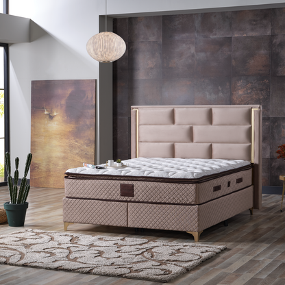 Pat tapitat Bianca 160x200 cu saltea inclusă, oferind confort optim pentru un somn odihnitor.