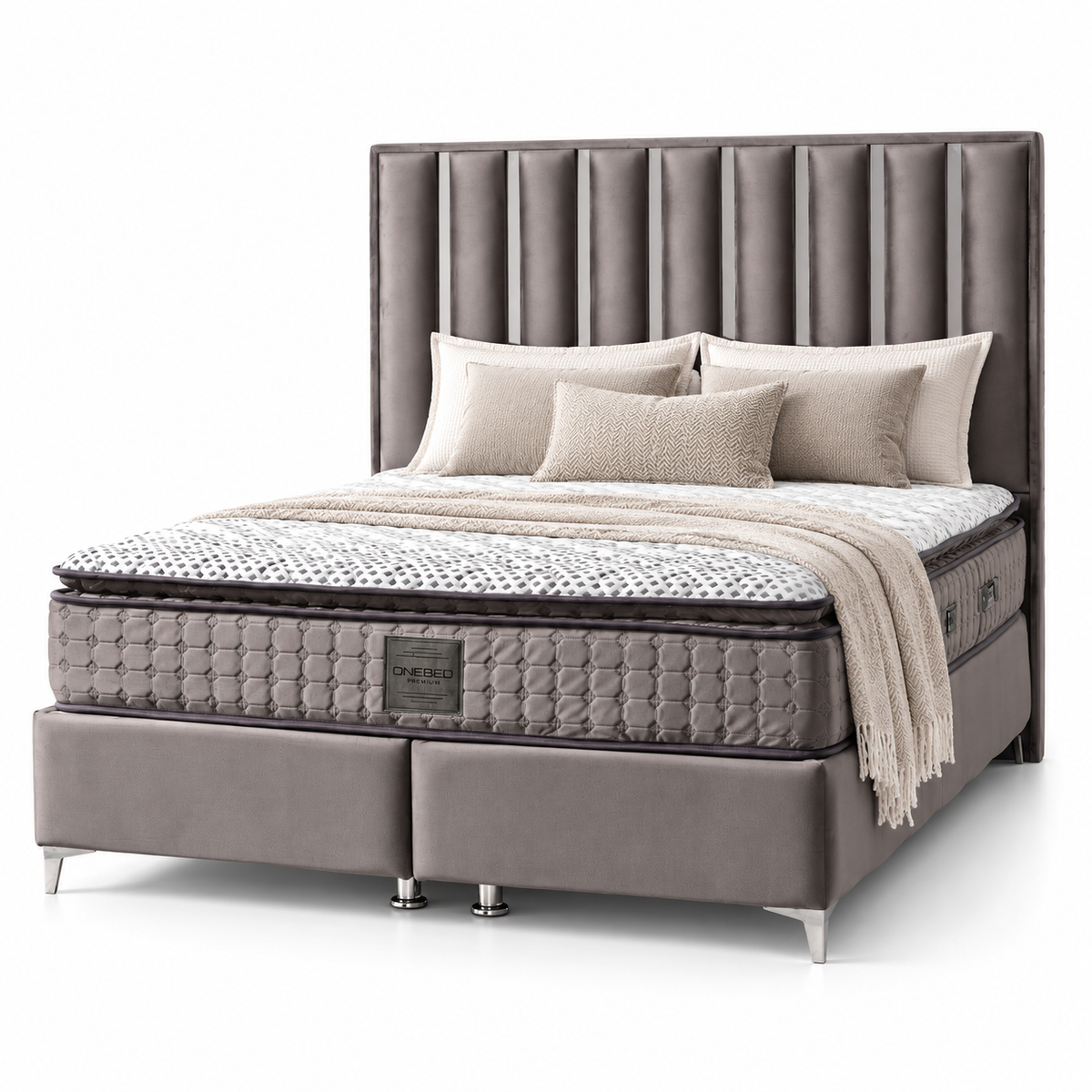 Pat boxspring Diana din catifea, cu saltea și spațiu de depozitare, brand IMPACT MOB, în tonuri elegante și moderne.