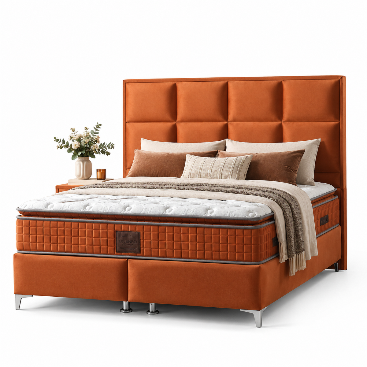 Pat boxspring Paris din catifea neagră, cu saltea și spațiu de depozitare, de la IMPACT MOB, în design minimalist.