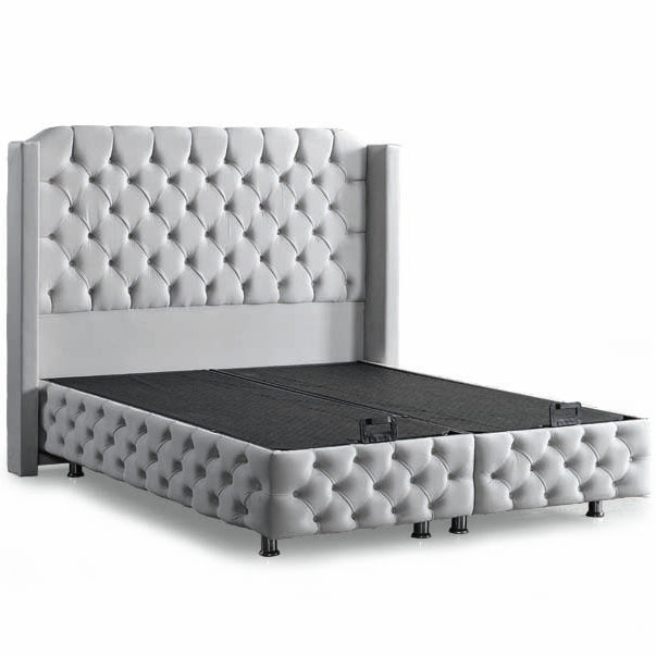 Impact Mob Pat Boxspring Premium din catifea cu saltea și spațiu de depozitare, elegant și confortabil pentru dormitor.