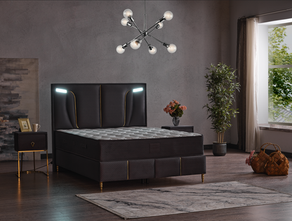 Picioare de susținere din plastic și inox ale patului Boxspring R7R, fiecare având 10 cm înălțime pentru stabilitate.