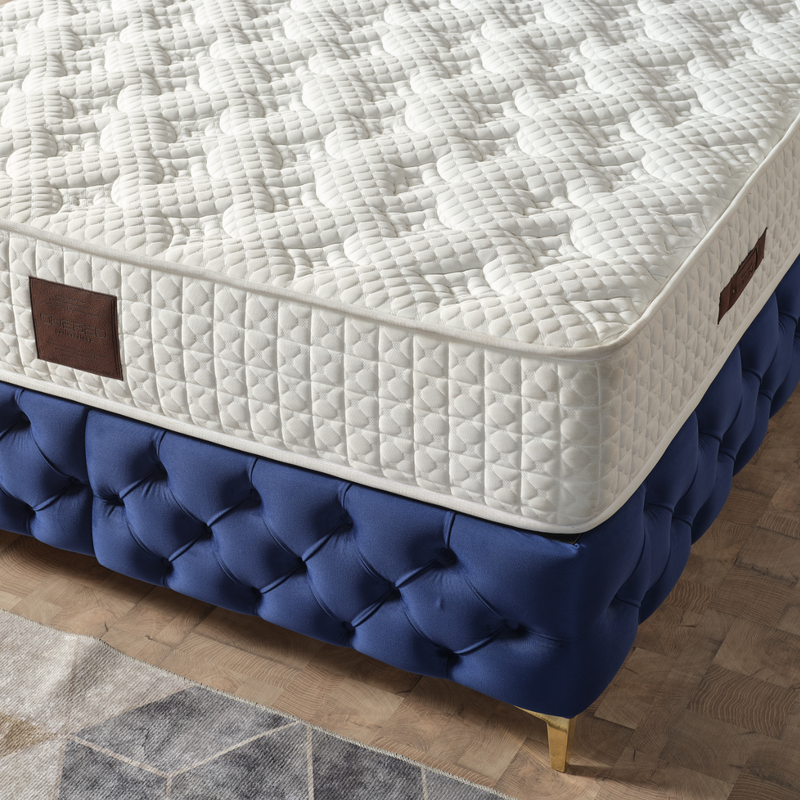 Pat Boxspring Aqua din Catifea, cu Saltea și Depozitare