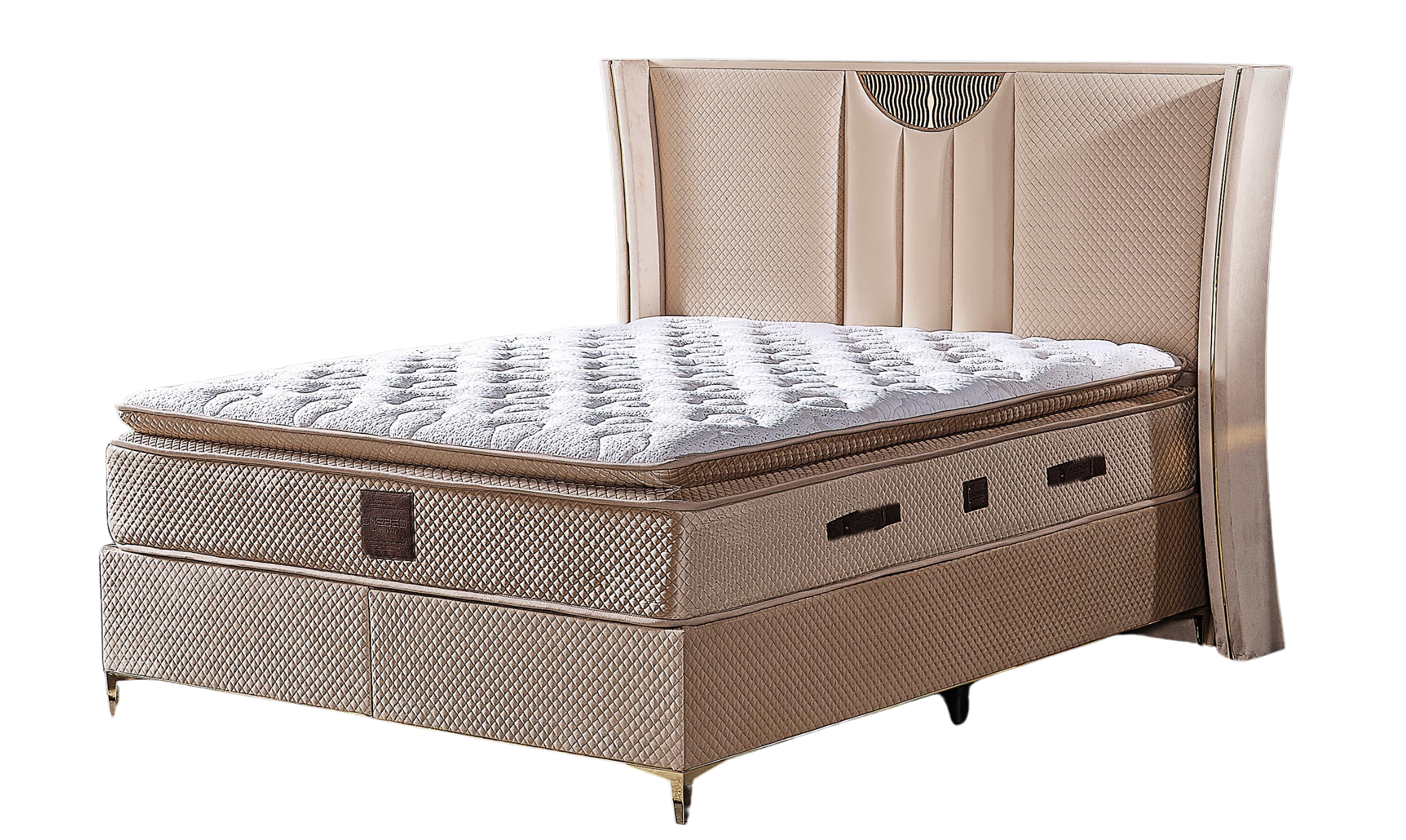 Pat tapițat cu saltea inclusă, ladă depozitare, somieră rabatabilă, catifea – Model Boxspring Nirvana