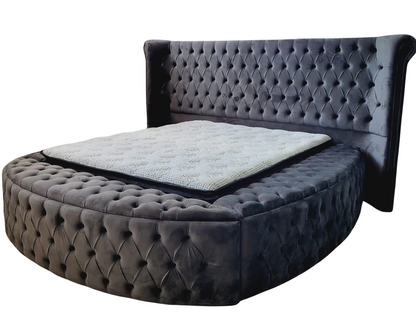Pat tapițat cu saltea inclusă, ladă depozitare, somieră rabatabilă, catifea – Model Boxspring Wisconsing