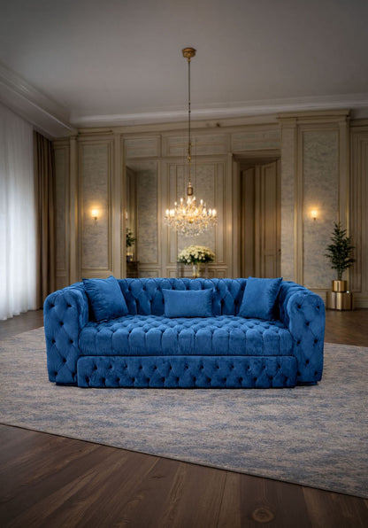 California extendable velvet sofa by IMPACT MOB with plush, soft fabric and modern design, displayed in a well-lit living room setting.