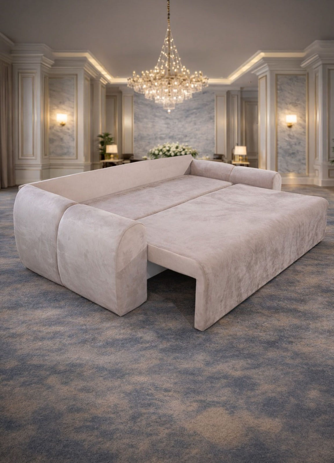 Extensibilă canapea Athena de la IMPACT MOB, cu ladă de depozitare, în design modern și confortabil.