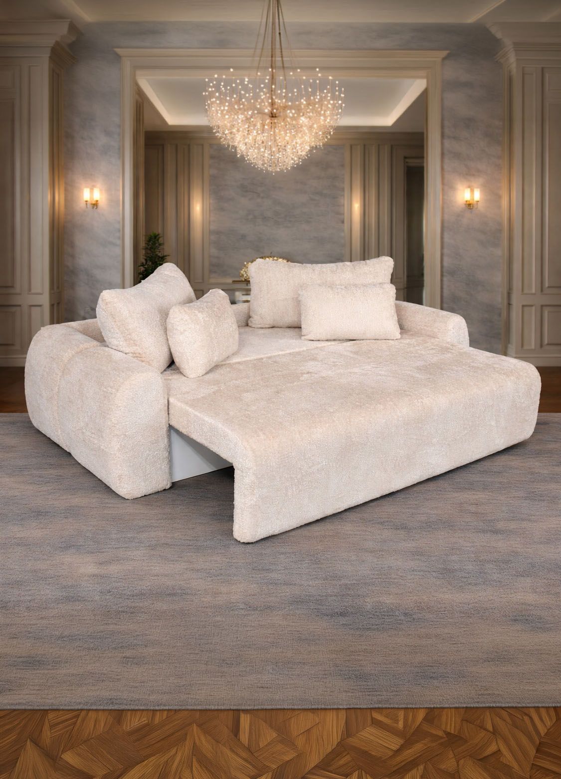 Canapea extensibilă Athena de la IMPACT MOB, cu ladă de depozitare, prezentată într-un interior modern.