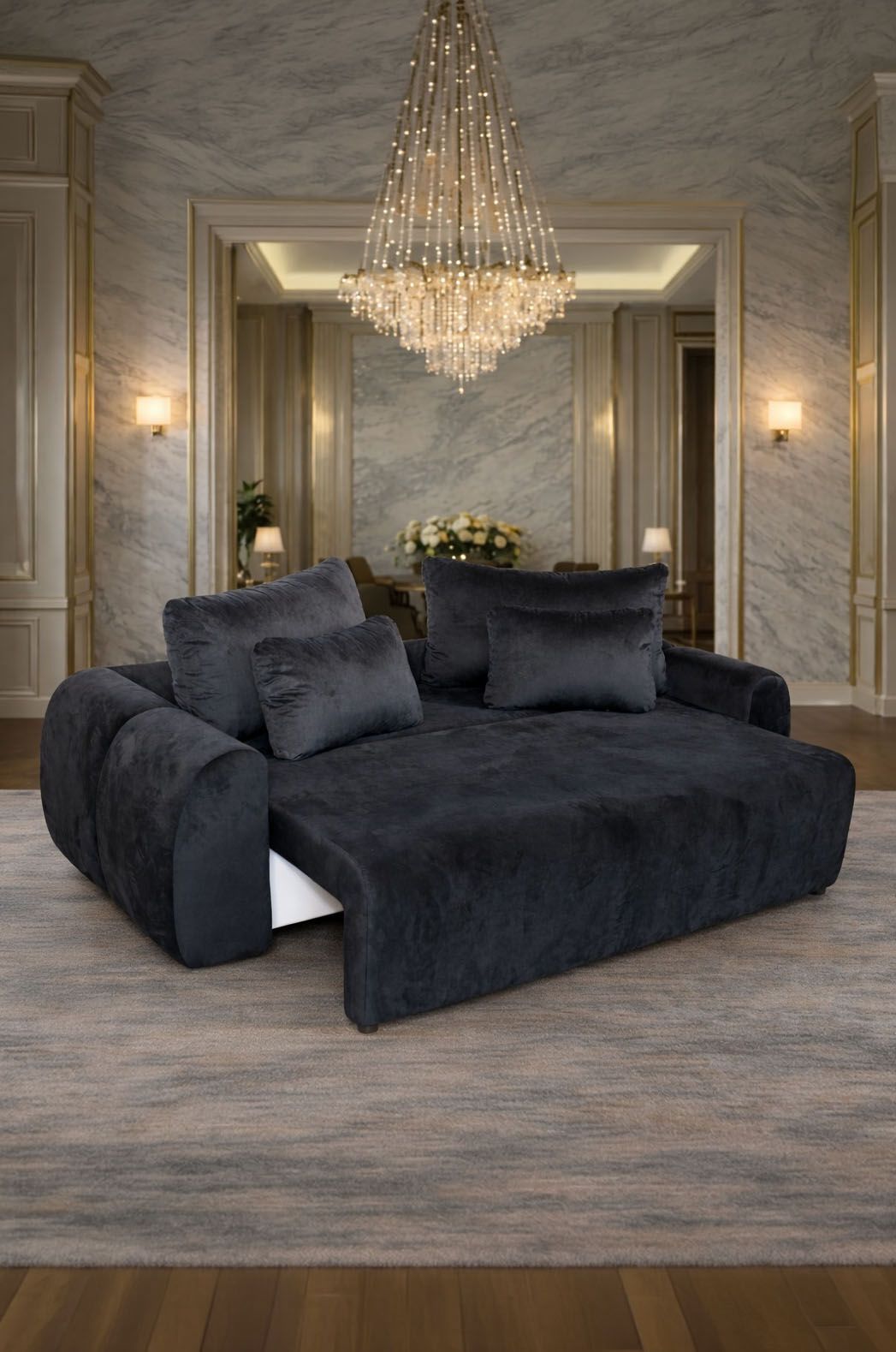 Canapea extensibilă Athena de la IMPACT MOB, cu ladă de depozitare, în nuanță modernă și design confortabil.